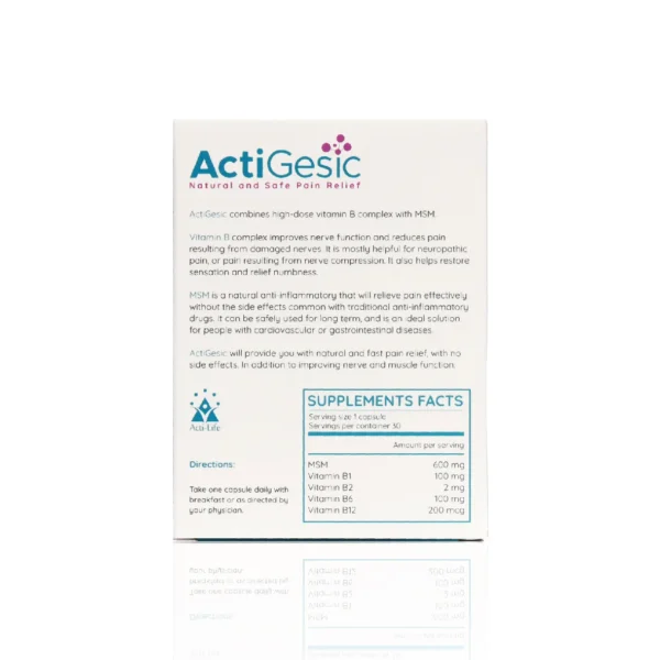 Actigesic Back of the box