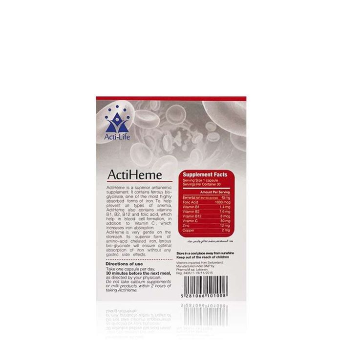 Back of Actiheme iron supplement