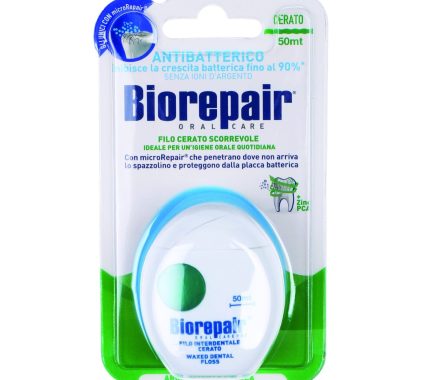 Biorepair waxed dental floss antibacterial front