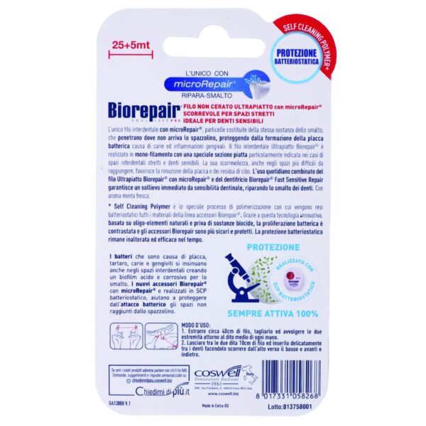 Biorepair Unwaxed Ultra Flat Dental Floss Back