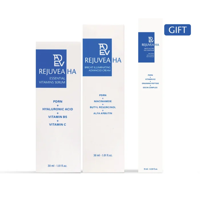 Rejuvea Essential Vitamins Serum and Bright Illuminating Advanced Cream with Free multiactive eye contour bundle