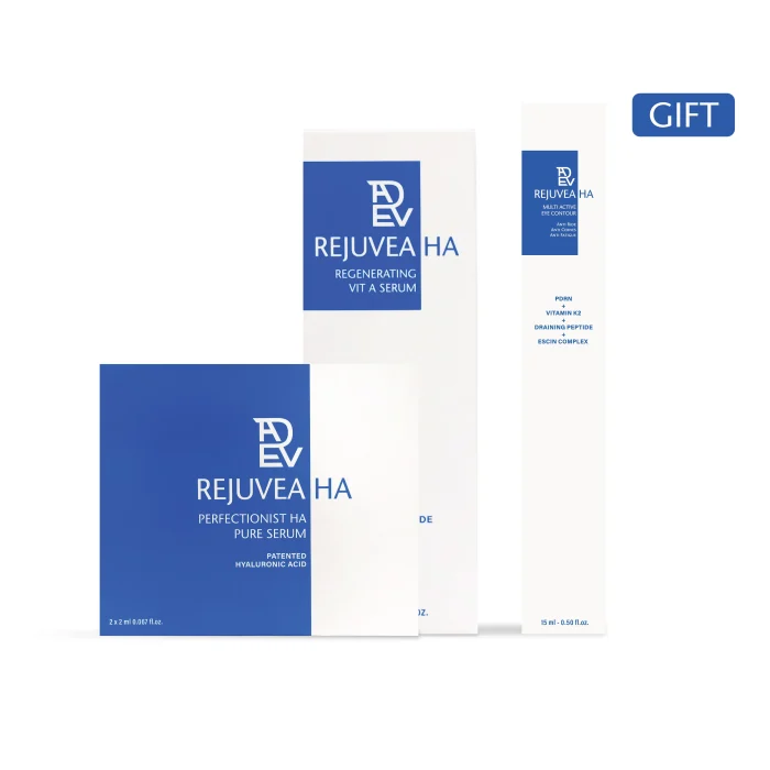 Rejuvea Perfectionist HA Serum & regenerating vitamin A serum with free multiactive eye contour bundle