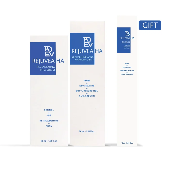 Rejuvea Regenerating Vitamin A and Rejuvea bright illuminating bundle with free rejuvea multiactive eye contour