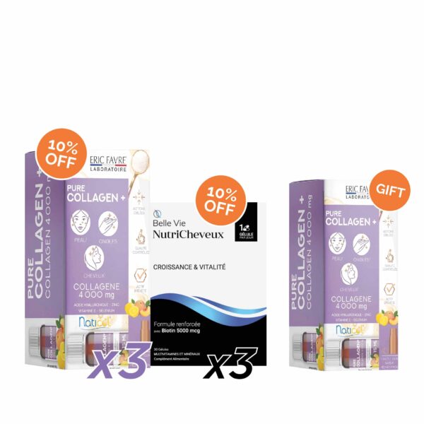 3 Pure Collagen Plus + 3 Nutricheveux + 1 Pure Collagen Plus Free At 10% off
