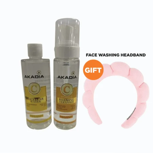 Akadia Micellar Water + Face Foaming Cleanser + Face Washing Head Band